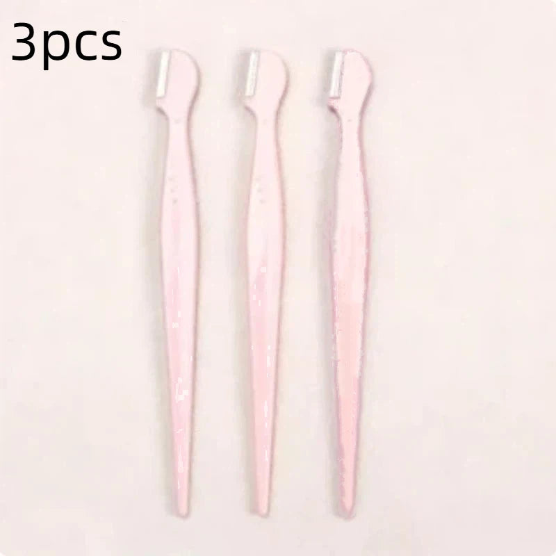 Precision Straight Handle Eyebrow Trimmers 2 3 Round Head Grooming Qme 3pcs Light pink