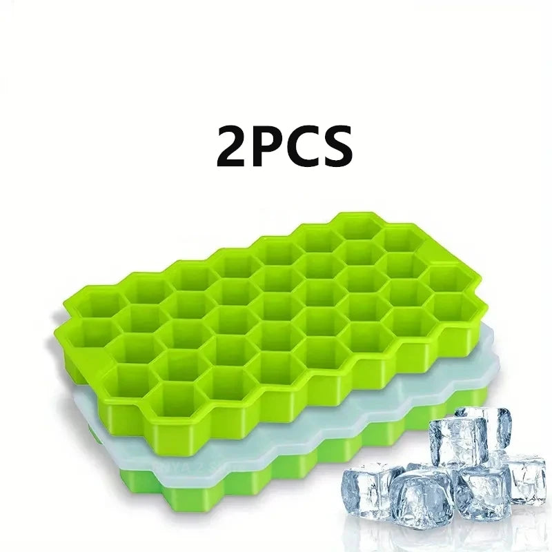 Large-capacity Silicone Ice Trays Mold Reusable Honeycomb Ice Cube Maker Food Grade Ice Maker with Lids Popsicle Mould Ice Mold Qme 2PCS