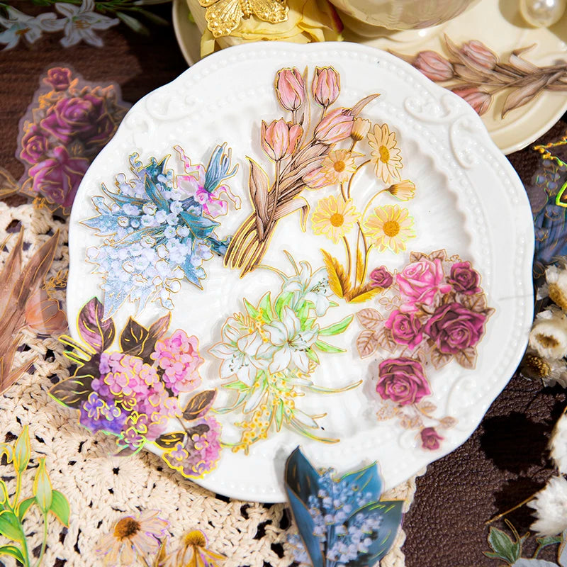 20 pcs/pack PET Plant Flowers Stickers aesthetic Stick Labels Decorative Scrapbooking material hand made Diy Supplies Qme