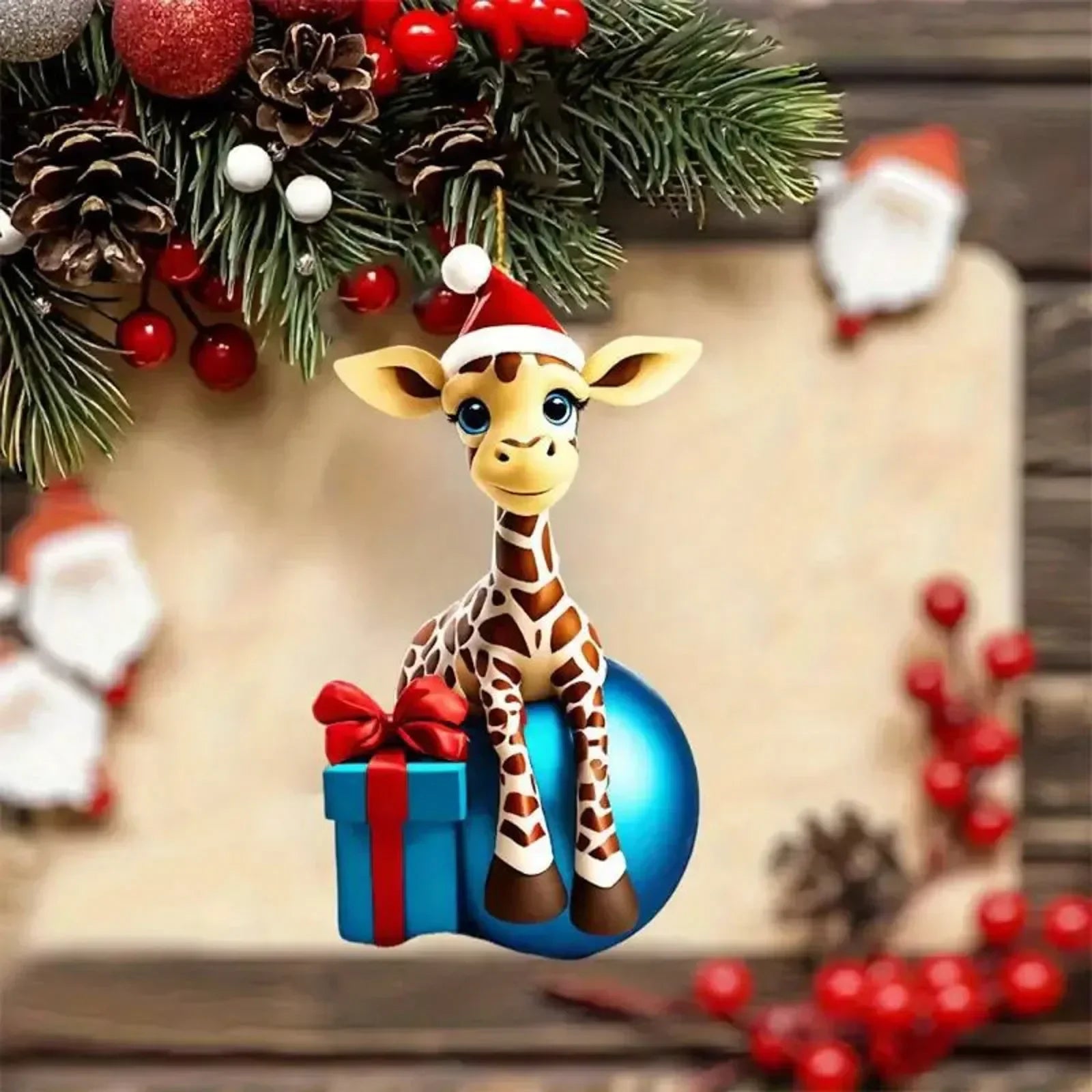 Christmas Pendant Home Decoration Christmas Hanging Cartoon Giraffe Pattern Christmas Tree Hanger Car Hanging Festive Supply Qme A 3pcs