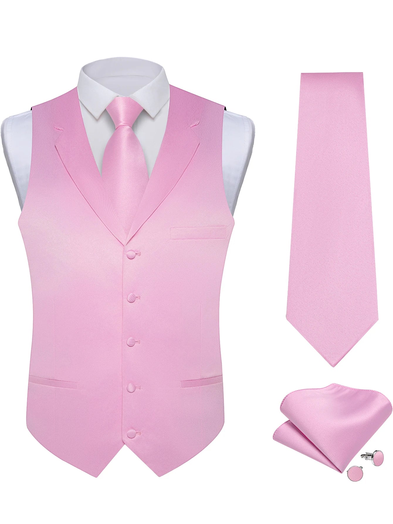 Men's Solid Suit Vest Tie Formal Waistcoat Matching Necktie Satin Qme MJ-0679 XXXL