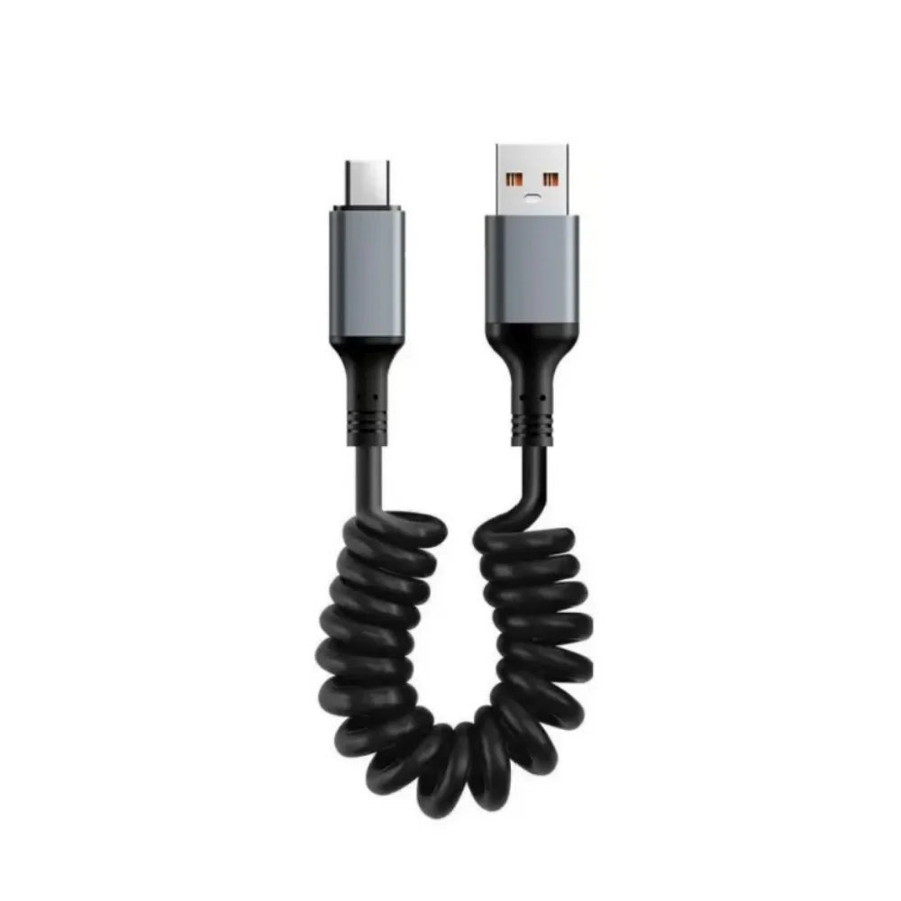 66W 1M Type C To Type C Car Spring Data Cord 6A Short Fast Charging USB C Cable For iPhone 15 Xiaomi Samsung Portable Short Wire Qme USB To Type-C 1m
