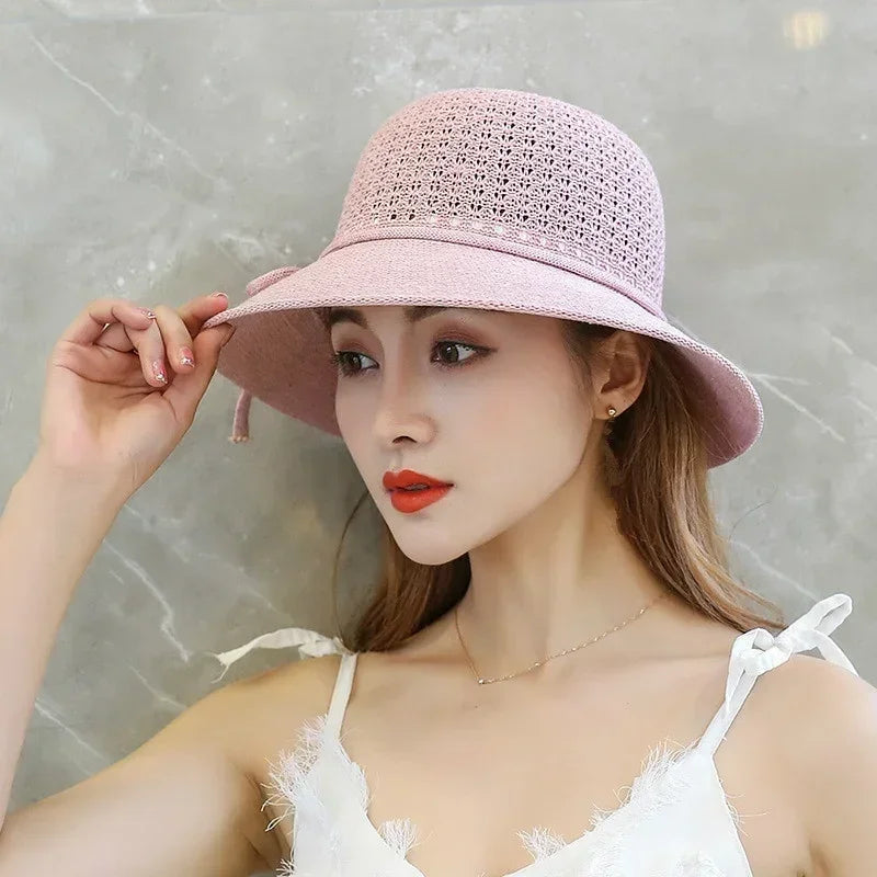 Women Summer Fashion Braided Beach Sun Hat Solid Sunshade Lady Visor Qme
