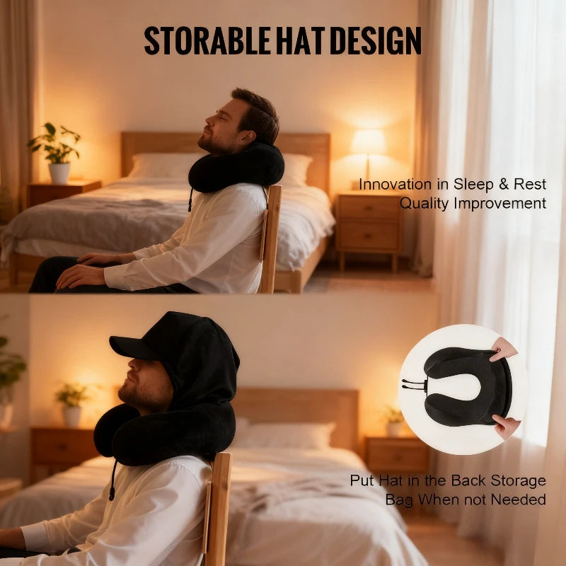 Adjustable Hooded U-shaped Neck Pillow Car Travel Outdoor Use Qme