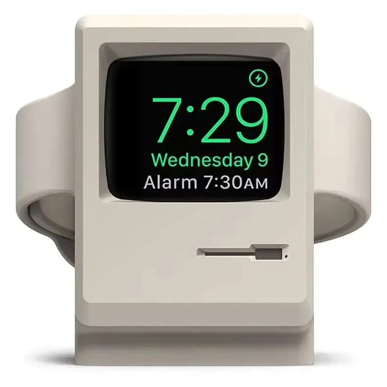 Desktop Holder For Apple Watch Ultra Charger Stand Retro Computer Pattern Charging Base for iWatch 10 9 8 7 6 5 4 3 SE Silicone Qme 0365Be