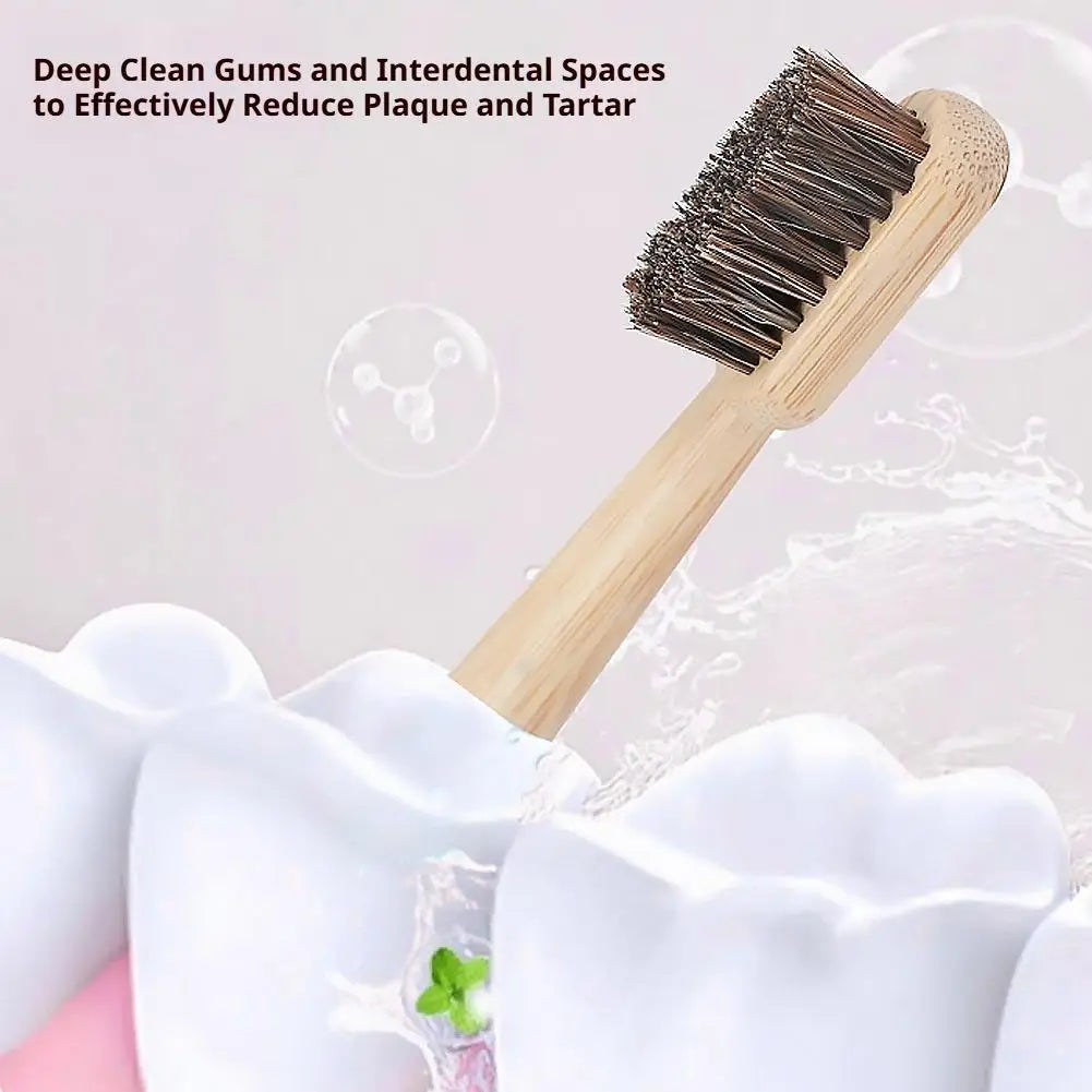 Natural Bamboo Toothbrush Adults Boar Bristles Plastic Nylon Manual Qme