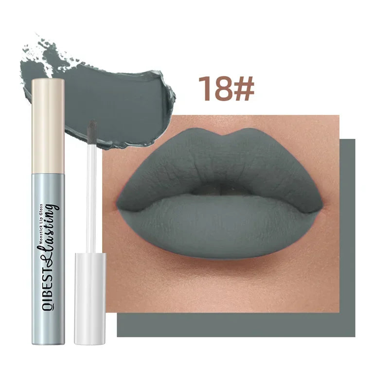 QIBEST 24 Colors Matte Liquid Lipstick Waterproof Long Lasting Velvet Red Lip Gloss Tint Makeup Cosmetic Lipsticks Lipglosses Qme 18