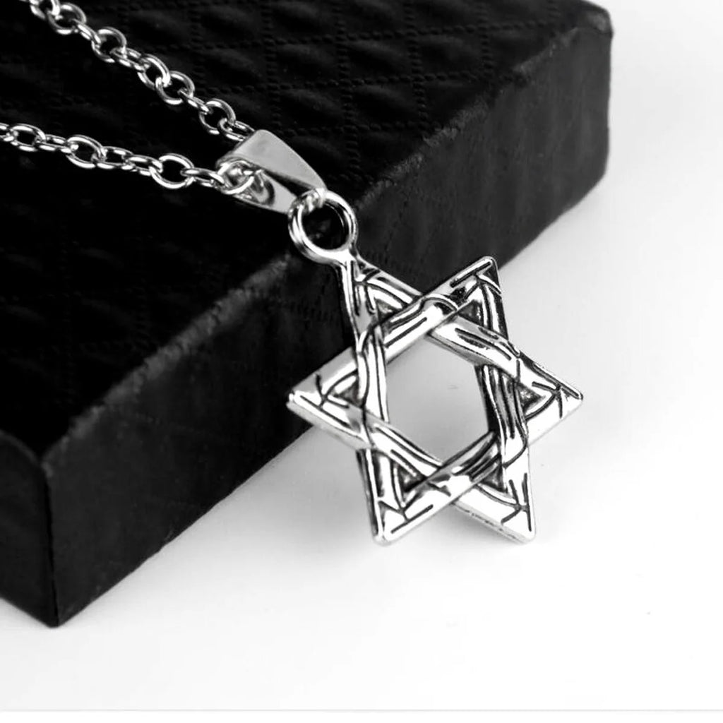 70 cm Jewelry for Men Boys Six-pointed Star of David Pendant Necklace Double-sided Retro Titanium Steel Punk Hip Hop Necklace Qme