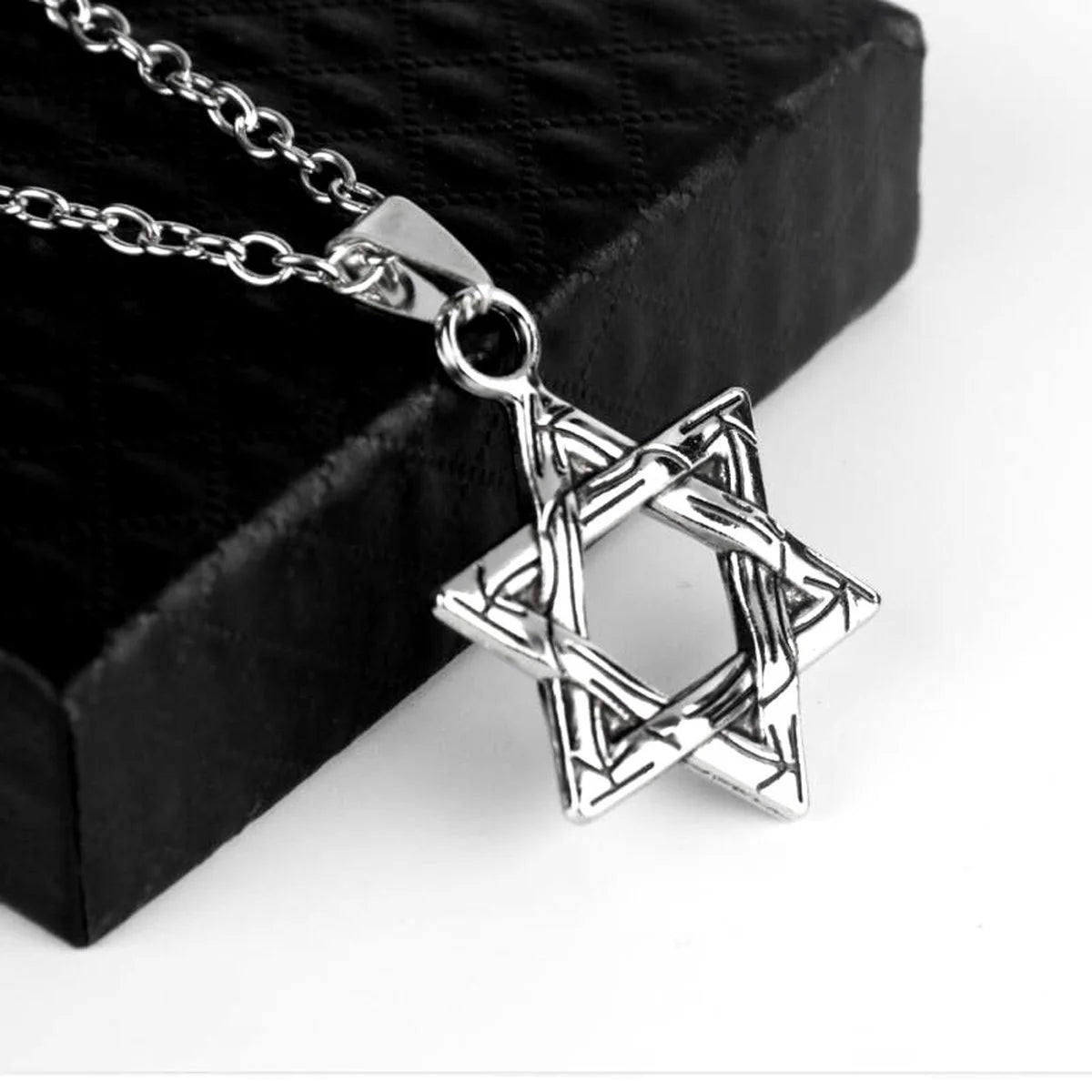 70 cm Jewelry for Men Boys Six-pointed Star of David Pendant Necklace Double-sided Retro Titanium Steel Punk Hip Hop Necklace Qme