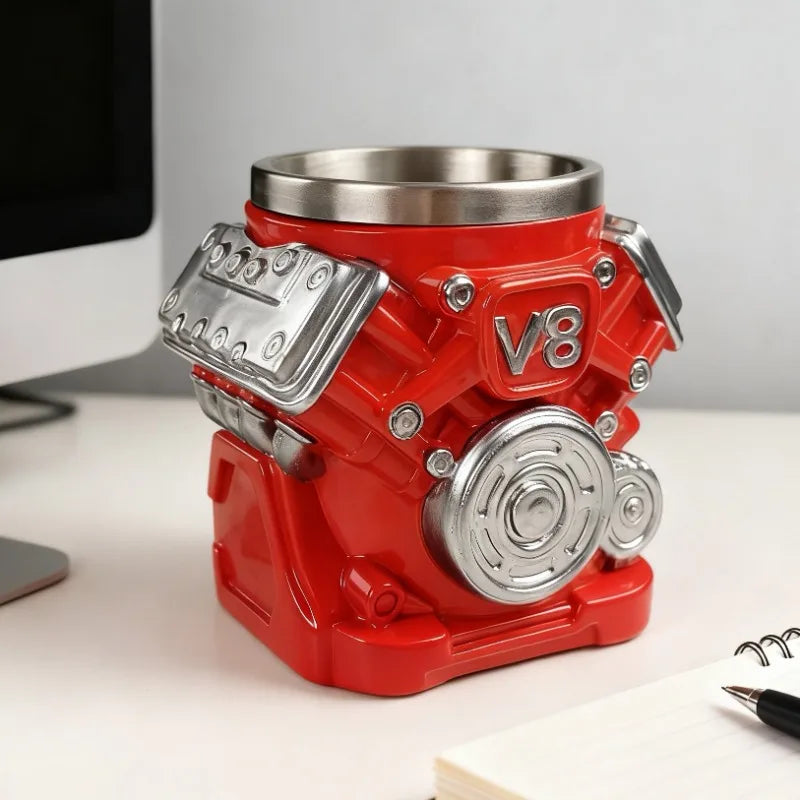 V8 Engine Mechanical Mug Stainless Steel Resin Coffee Beer Cup Unique Qme