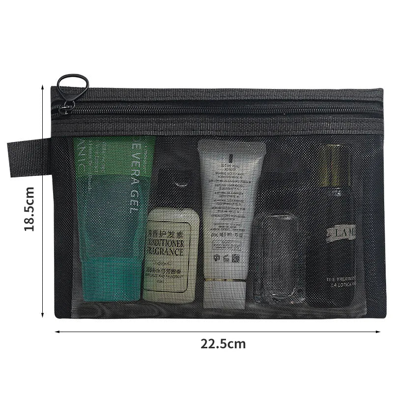 Large Capacity Mesh Cosmetic Bag Casual Pencil Cases Zipper Makeup Qme L