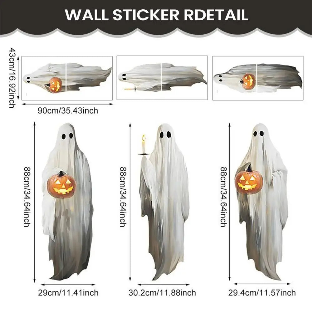 Halloween Window Stickers 3 Sheets Ghost Holding Pumpkin Candle Clings Reusable Spooky Extra Large Sticker Decor For Kid Office Qme White China Mainland AS SHOW