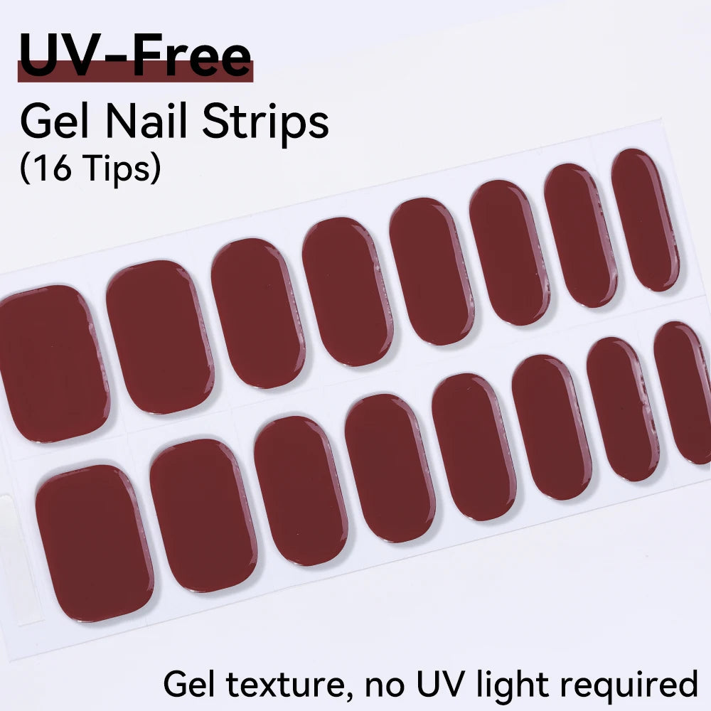 16Tips Pink Red French UV-Free Gel Nail Stickers Sparkly Shinning Qme CMK-0005