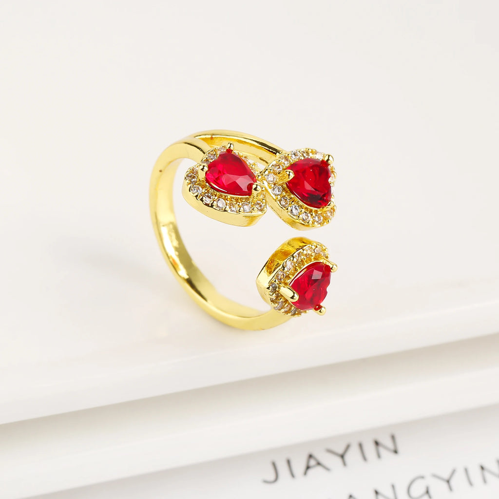New Design Heart Shape Crystal Zirconia Romantic Open End Ring For Women Lovers Wedding Party Finger Jewelry Accessories Gifts Qme Red resizable