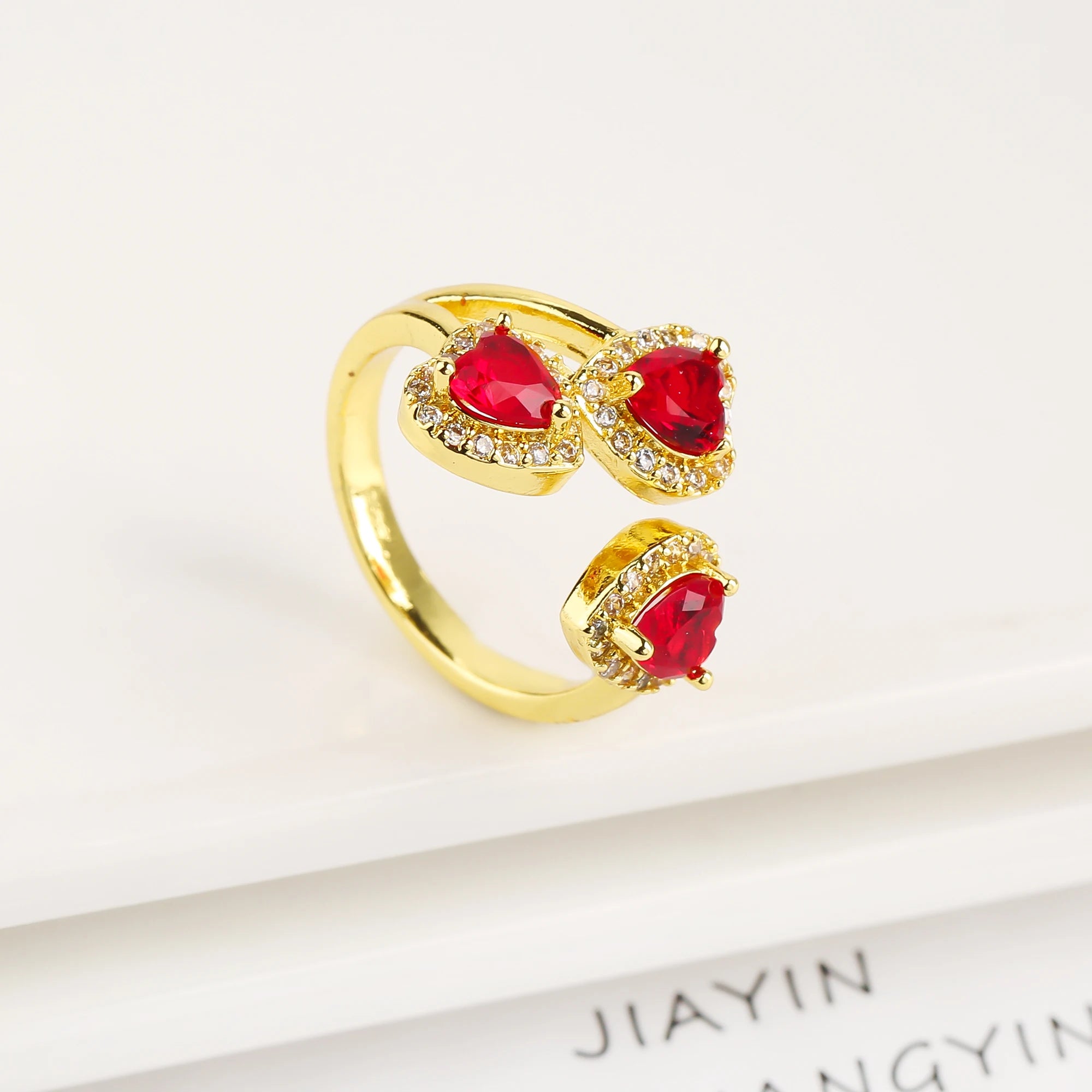 New Design Heart Shape Crystal Zirconia Romantic Open End Ring For Women Lovers Wedding Party Finger Jewelry Accessories Gifts Qme Red resizable