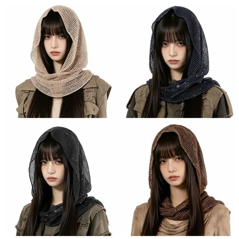 Vintage Solid Hooded Headscarf Y2k Breathable Head Wraps Scarf Qme