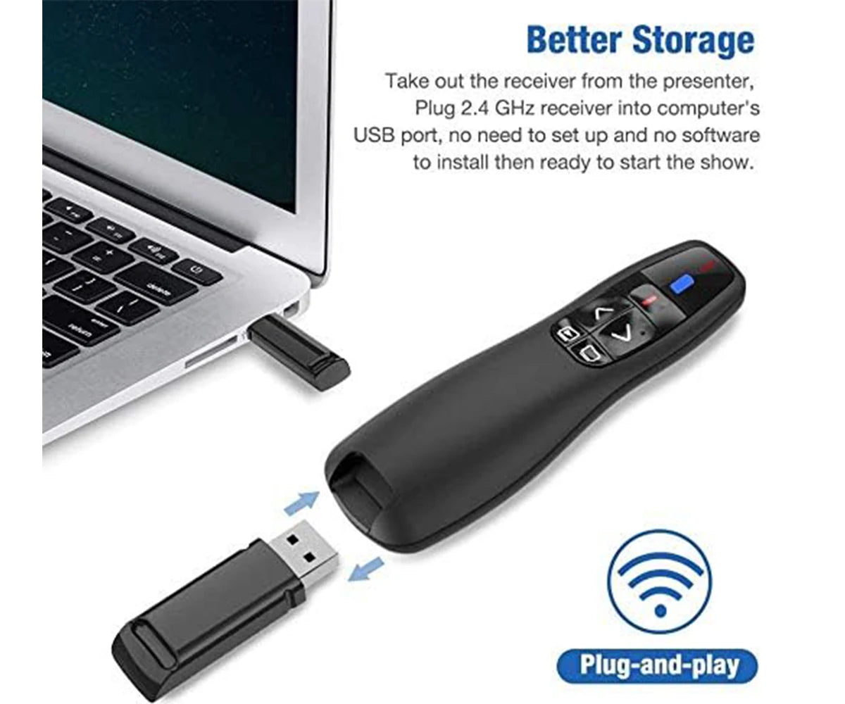 Wireless Presenter Presentation Clicker R400 2.4GHz,Remote Control Slide Changer Red Light Pointer for Office Classroom Qme