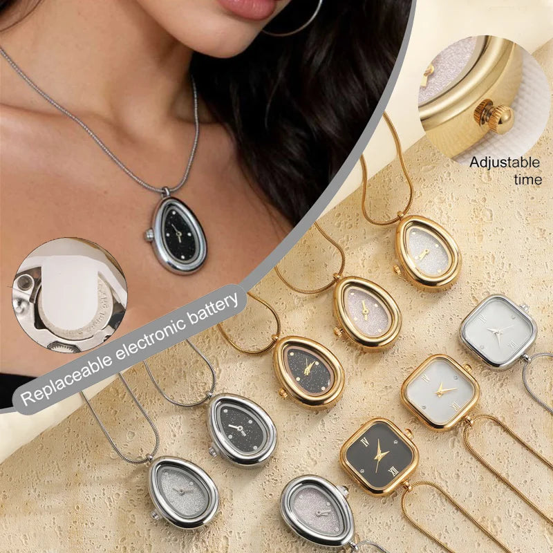 Watch Necklace Pocket Watch Square Drop Water Classics Dial Roman Numerals Pocket Watches with Necklace Christmas Birthday Gifts Qme