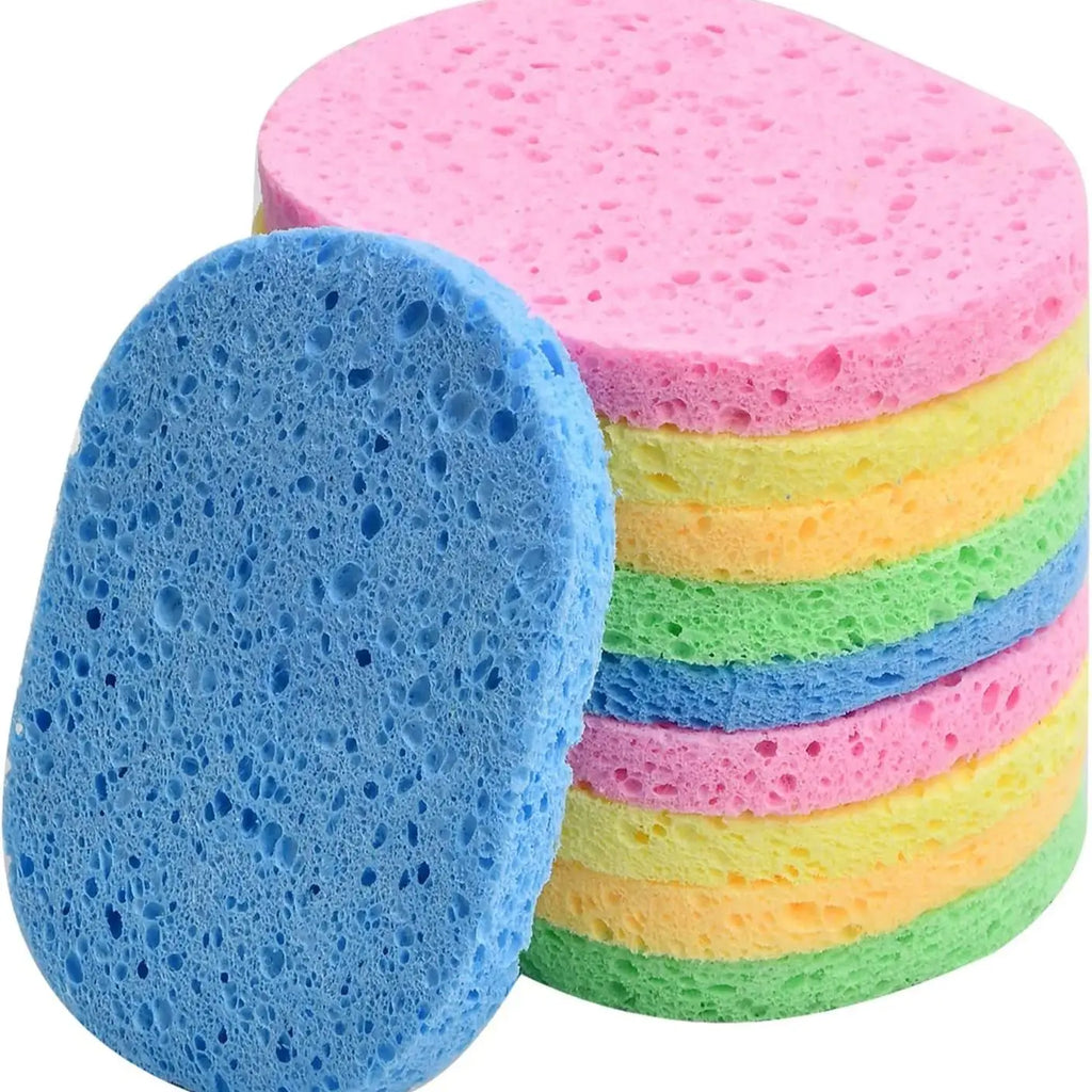 Wood Pulp Round Facial Cleansing Sponges Cleaning Brushes Cleanse Qme mix 10 PCS