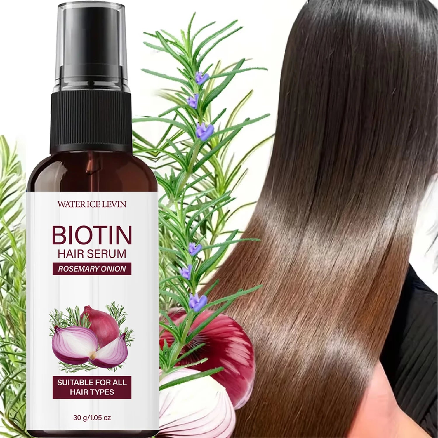 Biotin Rosemary Onion Hair Serum, Smooth & Supple Treatment for All Hair Types, Nourishing Growth Serum Qme