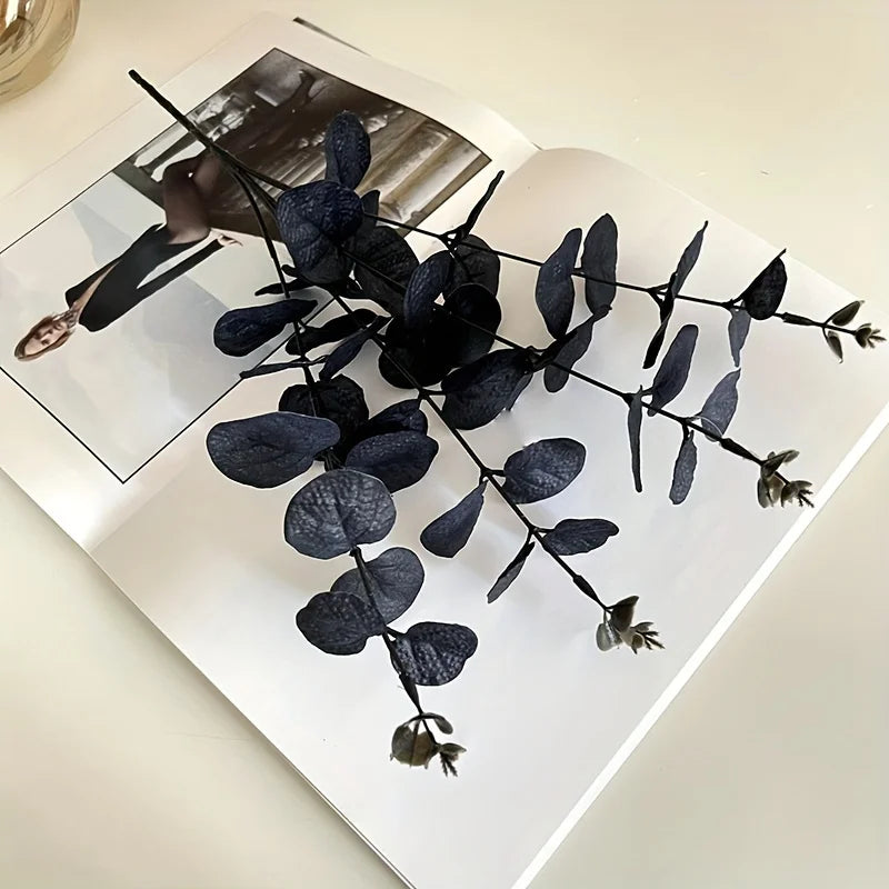 3 Black Leaf Simulated Leaves Single Branch 4 Forks Eucalyptus Qme