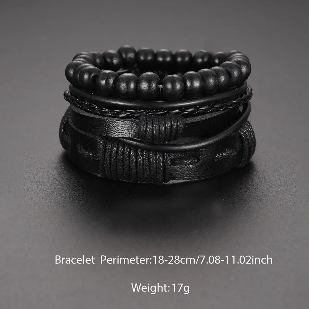 New Men's Watch Luxury Bracelet Set Multi Pieces Fashion Business Black Leather Quartz Watch Gift Box for Men Reno Masculino Qme