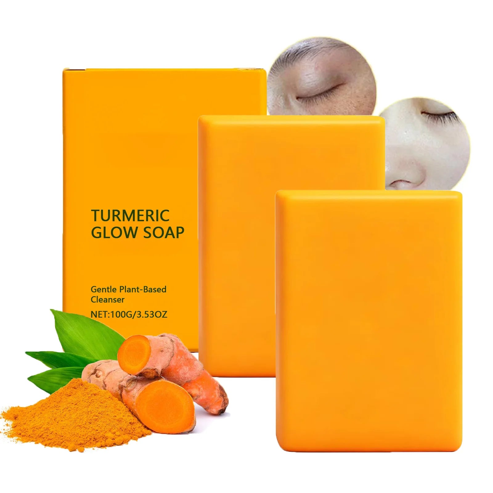 Turmeric Glow Soap Dark Spot Acne Removal Brightening Face Body Soap Even Skin Tone Moisturizing Deep Cleansing Nourishing Bar Qme