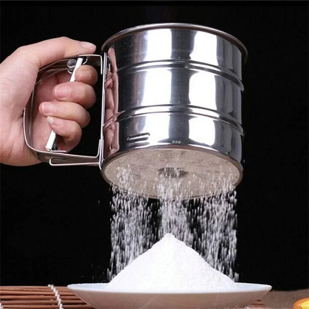 Diamond Pattern Flour Sifter For Baking Powder Sugar Shaker With Hand Press Design Fine Mesh Stainless Steel Flour Sifter Sieve Qme