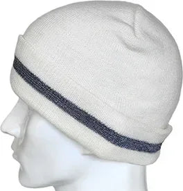 Casual Autumn Winter Warm Caps for Women and Men, Unisex Luminous Outdoor Cycling Ski Knitted Hats with Reflective Stripe Qme White