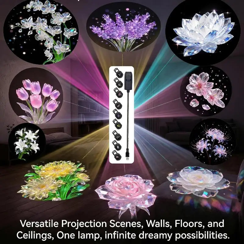 10 Patterns Dreamy Floral Pattern Projection Light Room Wall Ceiling Qme