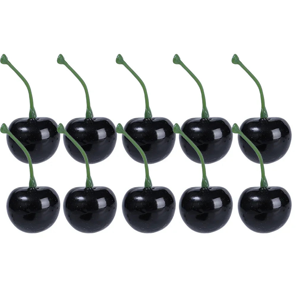 50/10Pcs Artificial Fruit Model Fake Cherry Simulation Cherry Ornament Craft Food Photography Props Party Decor Home Decoration Qme 50 PCS Black