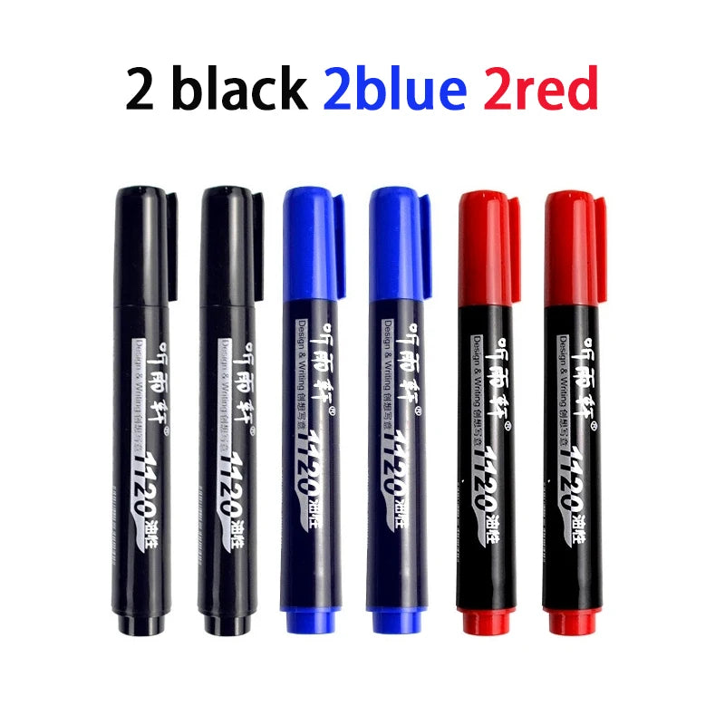 3/6pcs Black/Blue/Red Permanent Marker Pens, Fine Tip, Waterproof, Quick Drying Qme 2black 2blue 2red