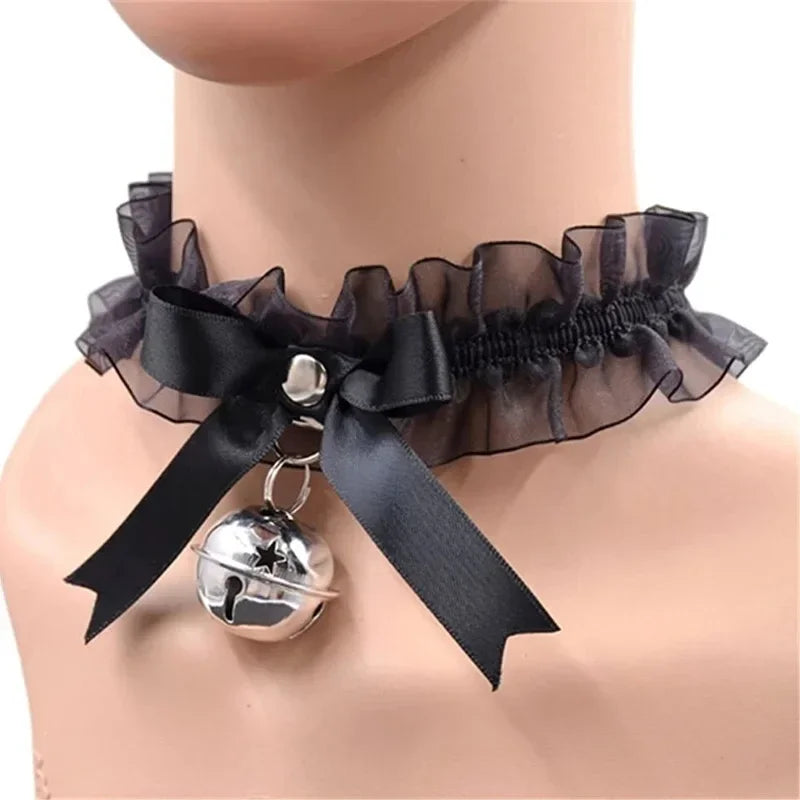 Lace Aesthetic Necklace Bow Knot Bell Choker Women's Cute Collar Qme