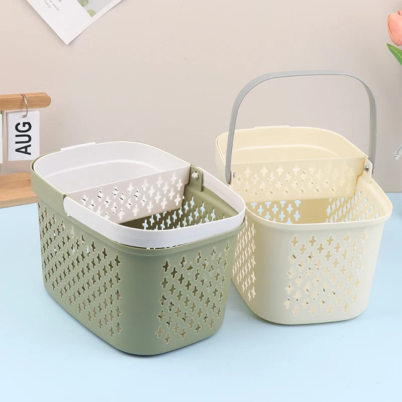 Plastic Organizer Basket Handles Drainage Toiletry Bin Stackable Qme