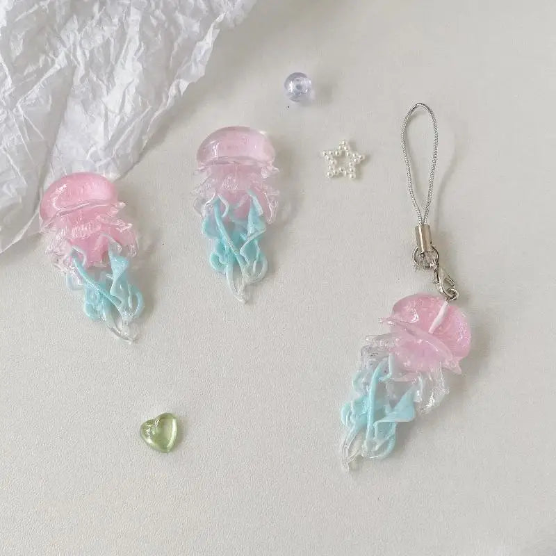 Creative Jelly Color Jellyfish Charm Keychain Y2K Beaded Pendant Phone Chain Car Hanging Decoration Bag Pendants Ornament Gifts Qme A5
