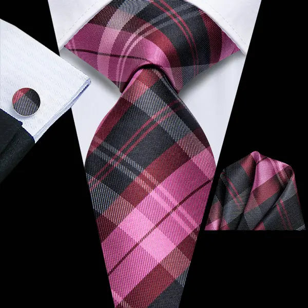 Hi-tie Plaid Mens Necktie Green Wedding Tie Men Hanky Cufflinks Qme HT-LDSN0068