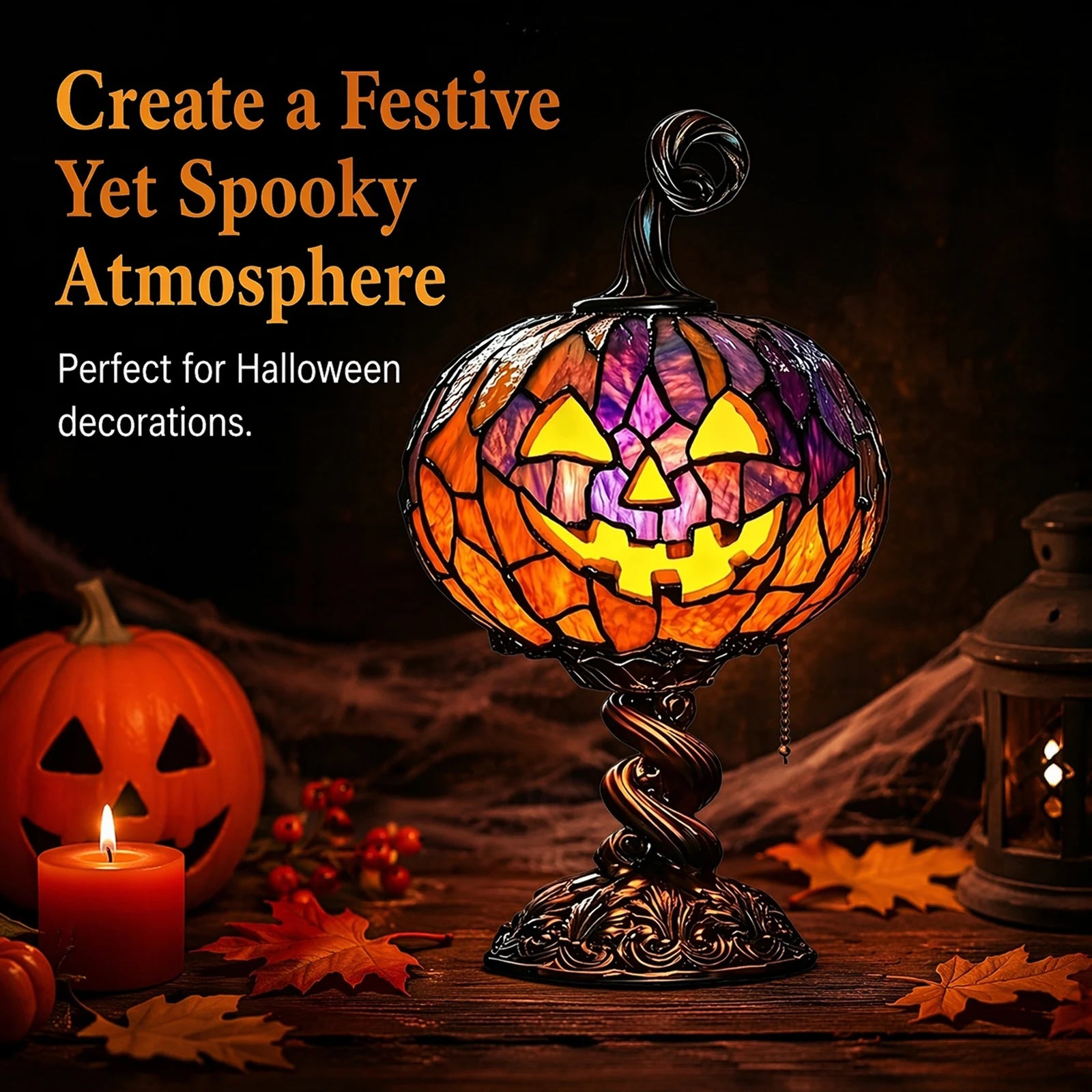 Gothic Witch Hat Pumpkin Resin Night Light Warm Enchanting Glow & Versatile Decorative Lamp for Halloween Home Decoration Qme