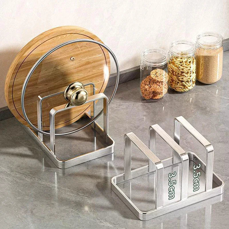Space-Saving Stainless Steel Pot Lid And Cutting Board Organizer Combo - Heavy-Duty Countertop Rack, Kitchen Organizer Qme