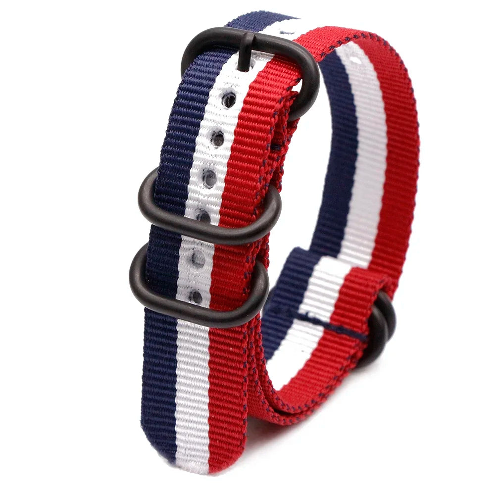 Black Ring Buckle Army Sports Nylon Watch Band Wrist Strap Accessories For Samsung Huawei 18MM 20MM 22MM 24MM Qme Blue White Red 22mm