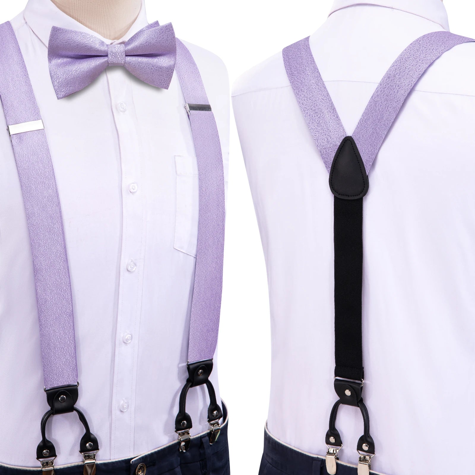 Hi-tie Silk Mens Braces Bowtie Hanky Cufflinks Y Back Clip Adjustable