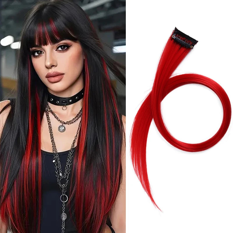 Colored Clip-in Hair Extensions - 55cm High-Temp Matte Fiber, Seamless Realistic Synthetic Fiber Hair Pieces Styling Accessories Qme
