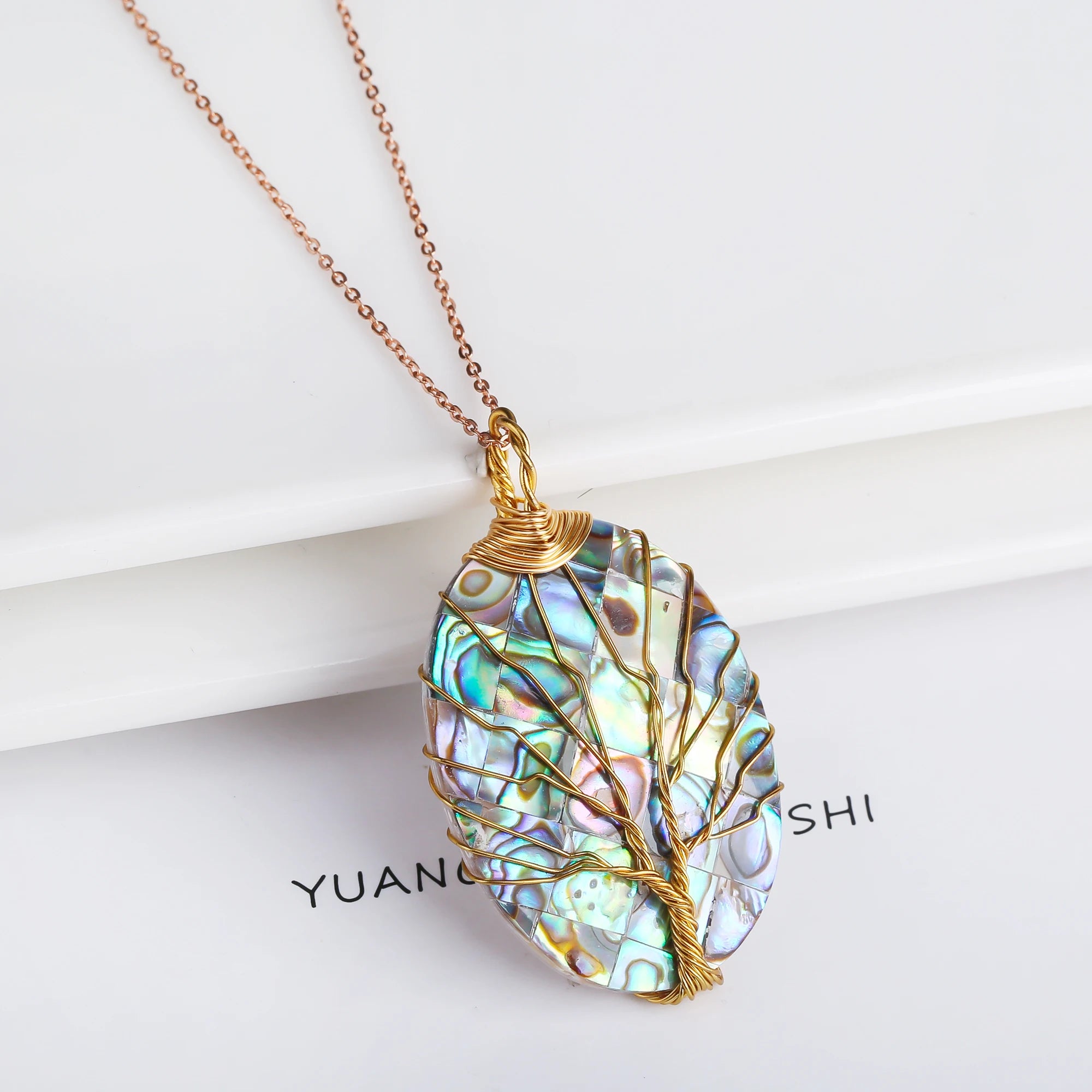 Hot Sale Natural Shell Girl Head Tree Of Life Charm Pendant Necklace For Women Light Luxury Jewelry Daily Party Birthday Gifts Qme E