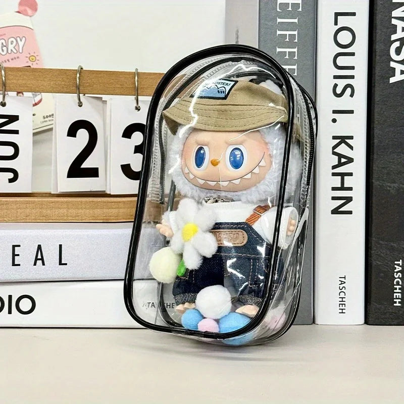 1 Labubu dust cover, PVC transparent portable storage bag for outdoor use, Labubu doll walking bag Qme