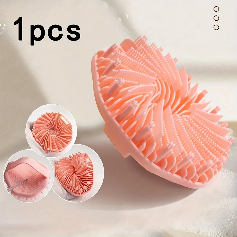 Bath Soft Silicone Back Brush Shower Sponge Scrubbing Handle Qme Pink 1Pc