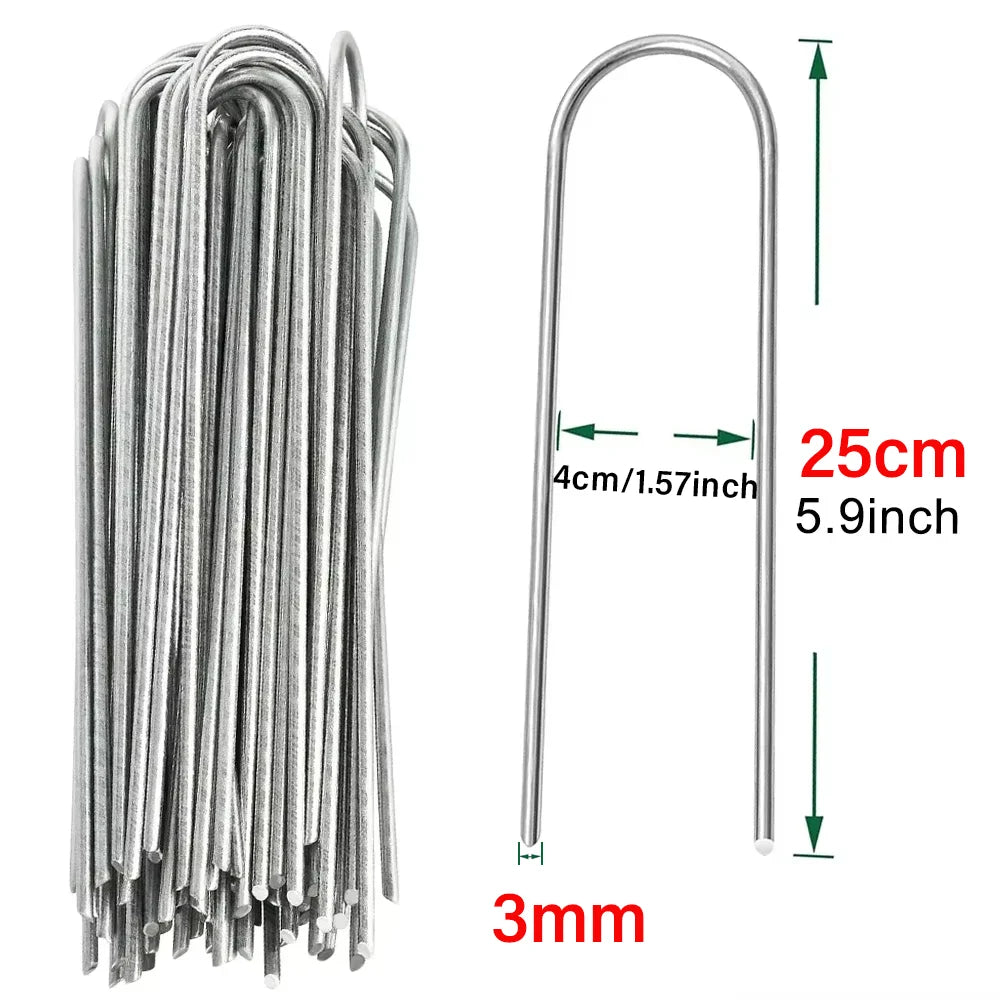 U-type Garden Staples Heavy-duty Landscaping Fence Tubing Stakes Sod Pins Galvanized Garden Stakes For Holding Lawns Ground Nail Qme 3x250mm 4cm 50pcs