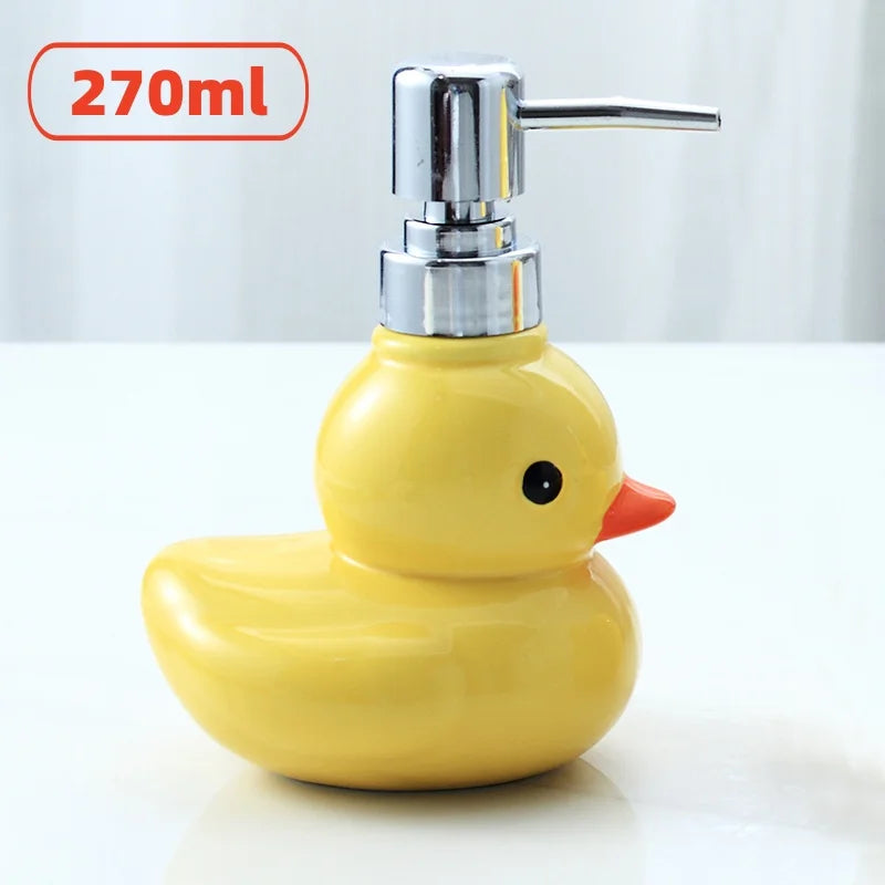 Cartoon Cute Small Yellow Duck Separate Bottle Ceramic Hand Sanitizer Dispenser Soap Lotion Split Bottle Bathroom Accessories Qme 270ml