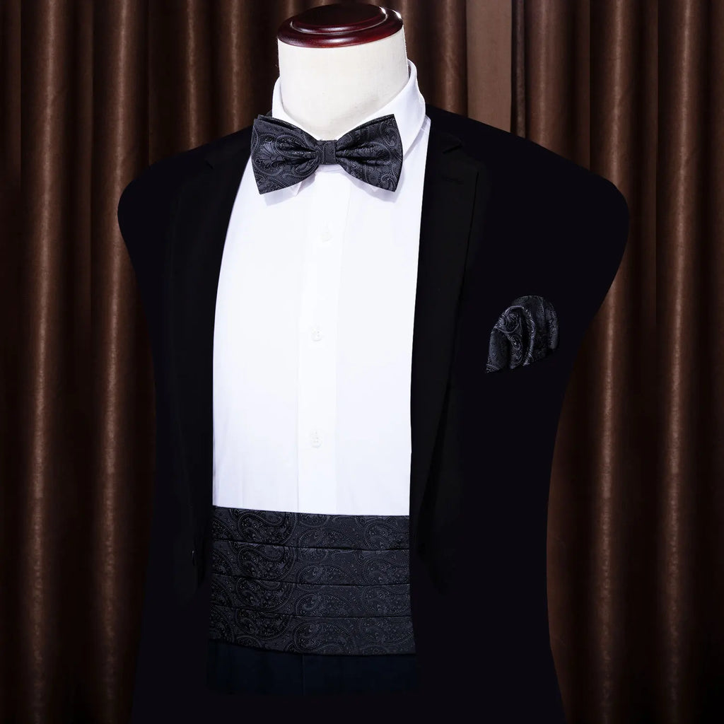 Hi-tie Mens Cummerbunds Vintage Formal Jacquard Pailey Bowtie Hanky Qme