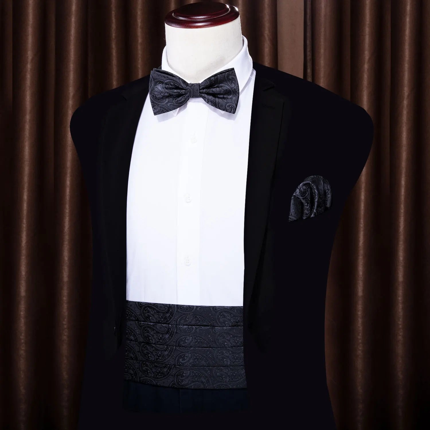Hi-tie Mens Cummerbunds Vintage Formal Jacquard Pailey Bowtie Hanky Qme