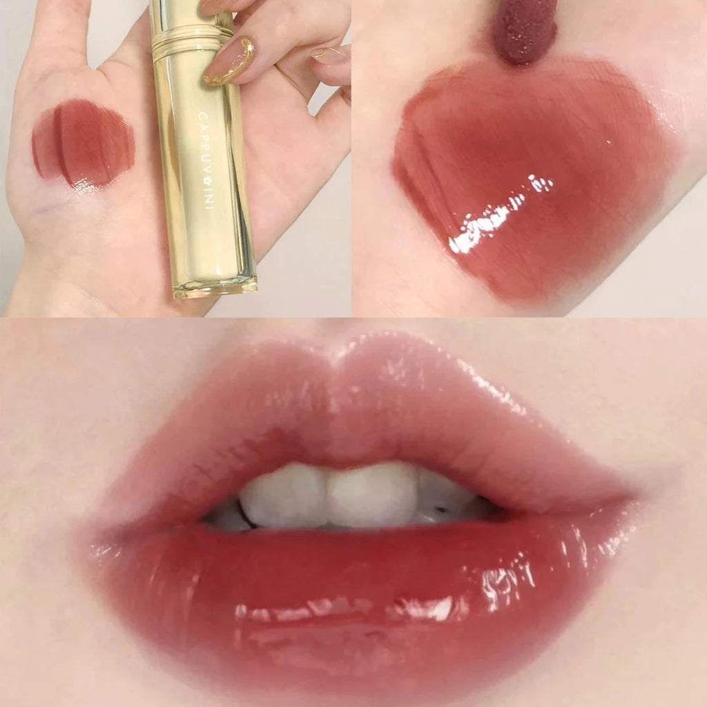 Iced Tea Mirror Lip Glaze Watery Lip Gloss Waterproof Lasting Transparent Jelly Liquid Lipstick Womon Beauty Makeup Lip Cosmetic Qme
