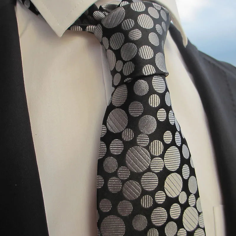 Silk Men Tie Sliver Plaid Solid Grey Wide Luxury Wedding Prom Qme RT9
